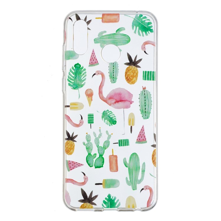 Pattern Printing Flexible TPU Phone Accessory Case for Huawei Honor Play - Flamingo and Cactus-1
