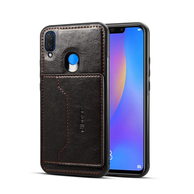 Crazy Horse Leather Coated PC TPU Hybrid Case with Card Slot and Kickstand for Huawei nova 3 - Black-1