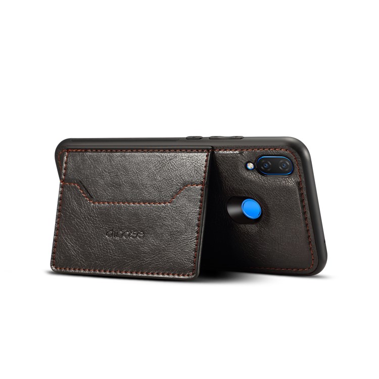 Crazy Horse Leather Coated PC TPU Hybrid Case with Card Slot and Kickstand for Huawei nova 3 - Black-3