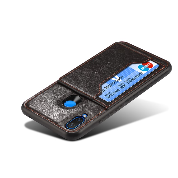 Crazy Horse Leather Coated PC TPU Hybrid Case with Card Slot and Kickstand for Huawei nova 3 - Black-4