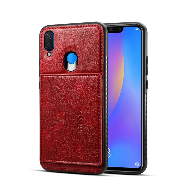 Crazy Horse Leather Coated PC TPU Hybrid Cover with Card Slot and Kickstand for Huawei nova 3 - Red-1