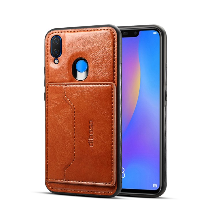 Crazy Horse Leather Coated PC TPU Combo Case with Card Slot and Kickstand for Huawei nova 3 - Brown-1