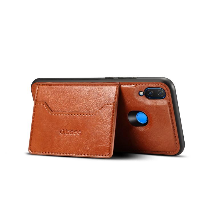Crazy Horse Leather Coated PC TPU Combo Case with Card Slot and Kickstand for Huawei nova 3 - Brown-2