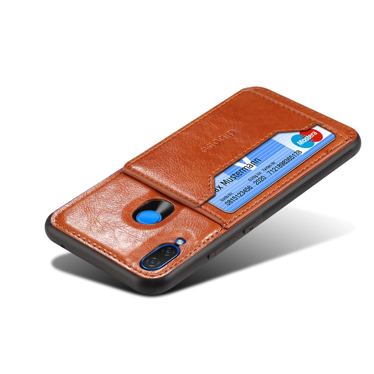 Crazy Horse Leather Coated PC TPU Combo Case with Card Slot and Kickstand for Huawei nova 3 - Brown-3