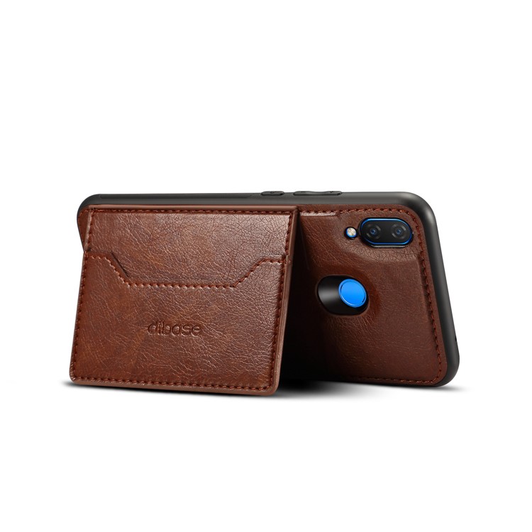Crazy Horse Leather Coated PC TPU Hybrid Phone Case with Card Slot and Kickstand for Huawei nova 3 - Coffee-2