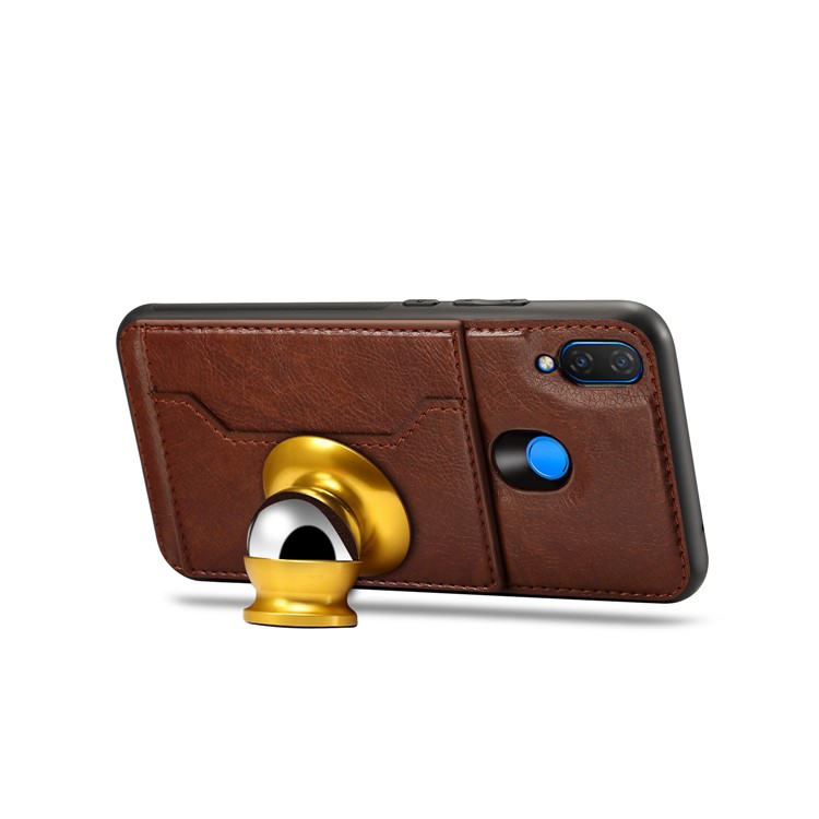 Crazy Horse Leather Coated PC TPU Hybrid Phone Case with Card Slot and Kickstand for Huawei nova 3 - Coffee-3