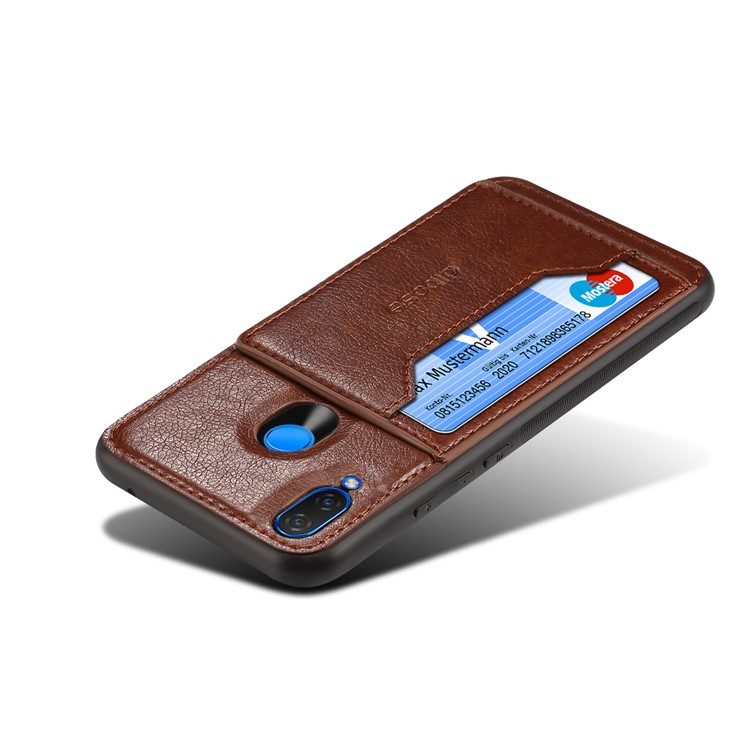Crazy Horse Leather Coated PC TPU Hybrid Phone Case with Card Slot and Kickstand for Huawei nova 3 - Coffee-4
