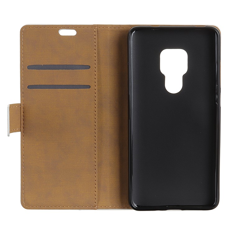 For Huawei Mate 20 Patterned Leather Wallet Stand Mobile Phone Casing - US Flag and Cat Holding Heart-5