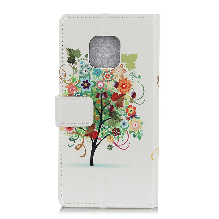 For Huawei Mate 20 Pro Patterned Leather Wallet Mobile Casing with Stand - Flowers Tree with Fruits-3