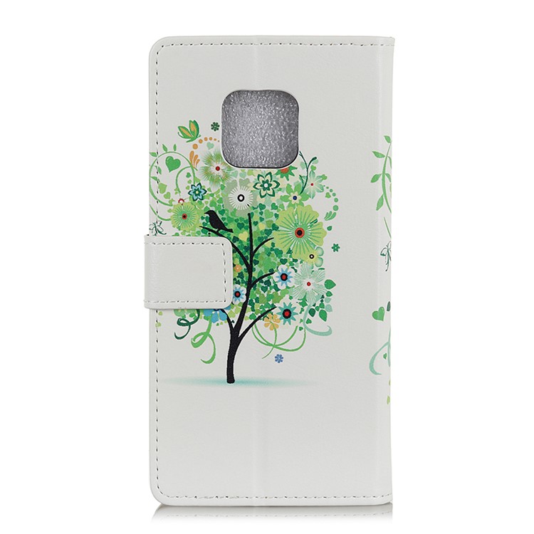 For Huawei Mate 20 Pro Patterned Leather Wallet Stand Mobile Flip Cover - Green Flowers Tree-3
