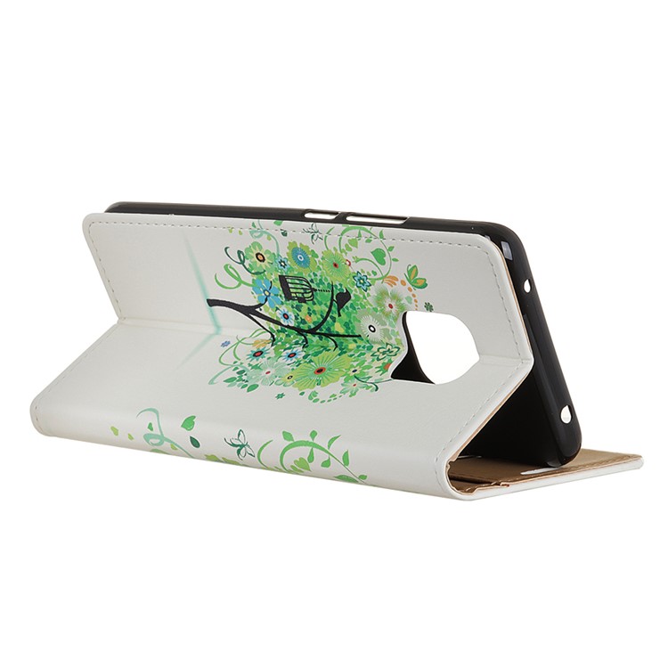For Huawei Mate 20 Pro Patterned Leather Wallet Stand Mobile Flip Cover - Green Flowers Tree-4