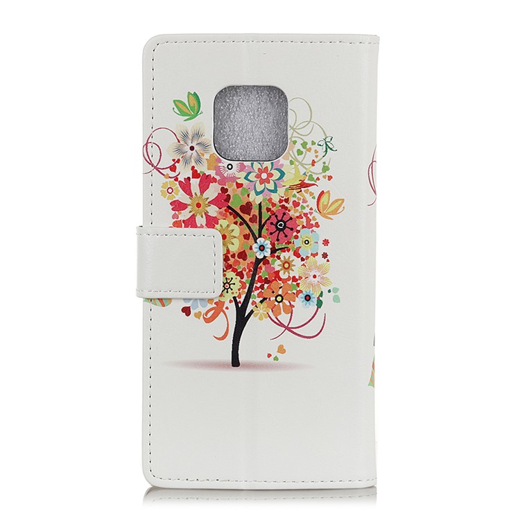 Patterned Leather Wallet Stand Cellphone Case for Huawei Mate 20 Pro - Flower Tree-3