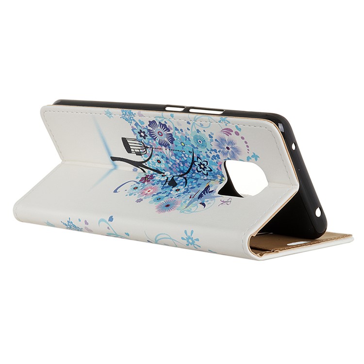 For Huawei Mate 20 Pro Patterned Leather Wallet Stand Cover Casing - Blue Flower Tree-4