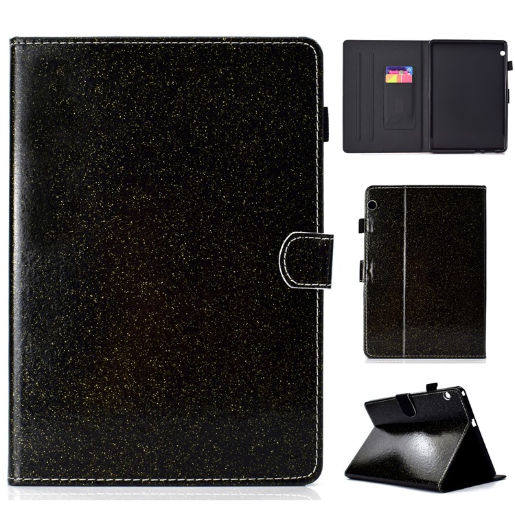 Flash Powder PU Leather Tablet Casing for Huawei MediaPad T3 10/Huawei Honor Play Pad 2 9.6-inch - Black-1