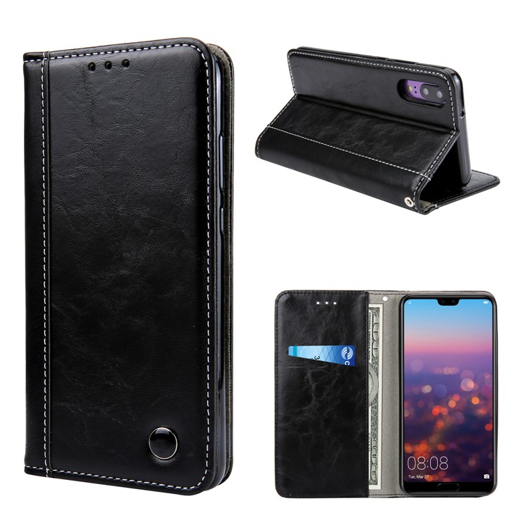 Wallet Stitching PU Leather Flip Protection Case with Stand for Huawei P20 - Black-2