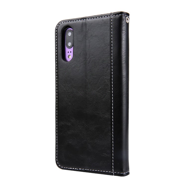 Wallet Stitching PU Leather Flip Protection Case with Stand for Huawei P20 - Black-4