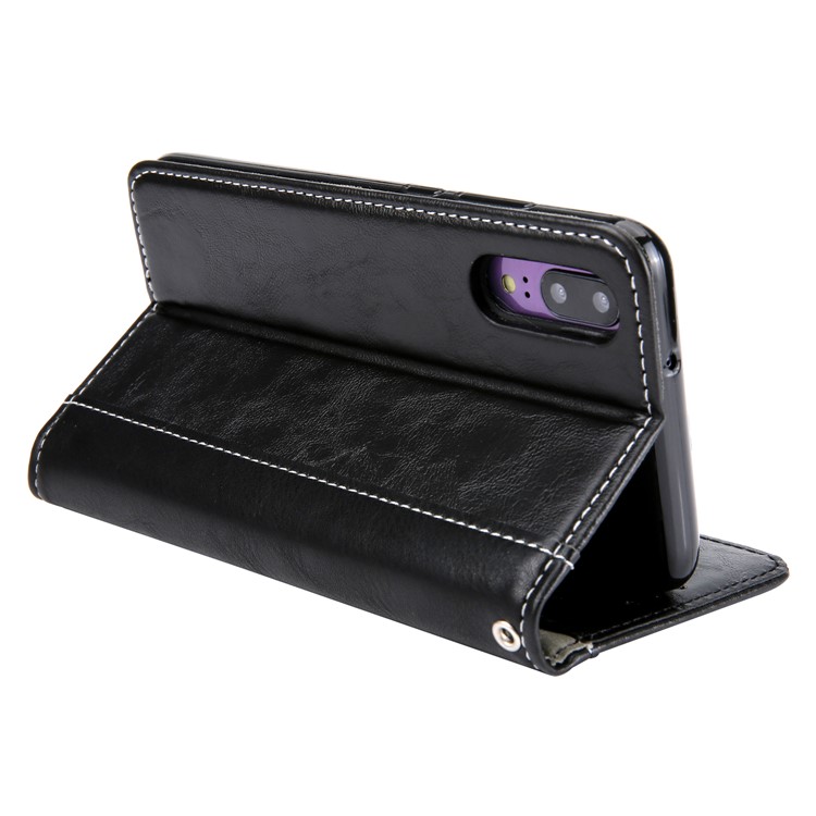 Wallet Stitching PU Leather Flip Protection Case with Stand for Huawei P20 - Black-5