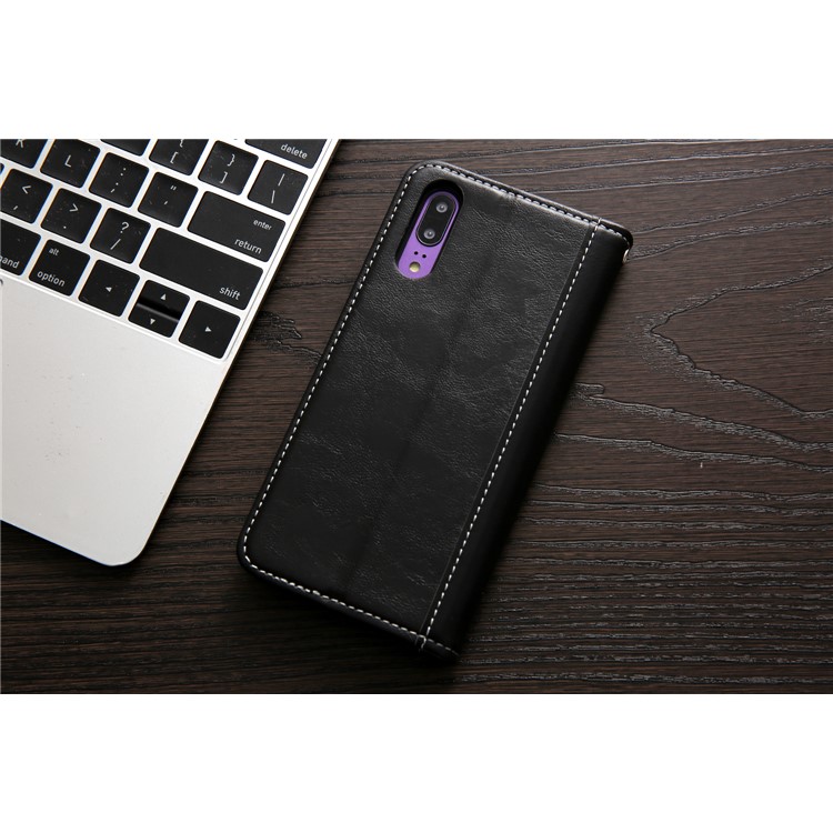 Wallet Stitching PU Leather Flip Protection Case with Stand for Huawei P20 - Black-8