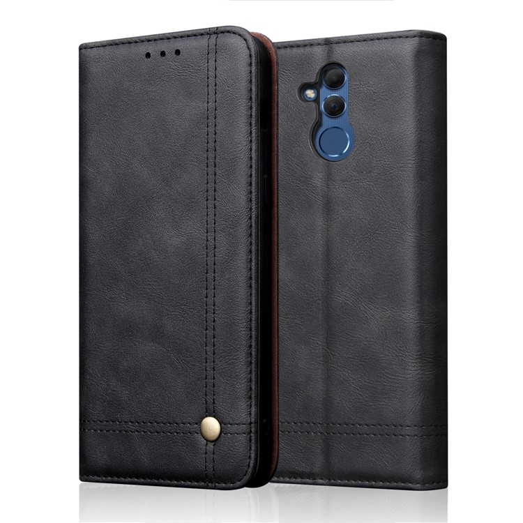 Auto-absorbed Retro Crazy Horse PU Leather Wallet Stand Phone Casing for Huawei Mate 20 Lite - Black-1