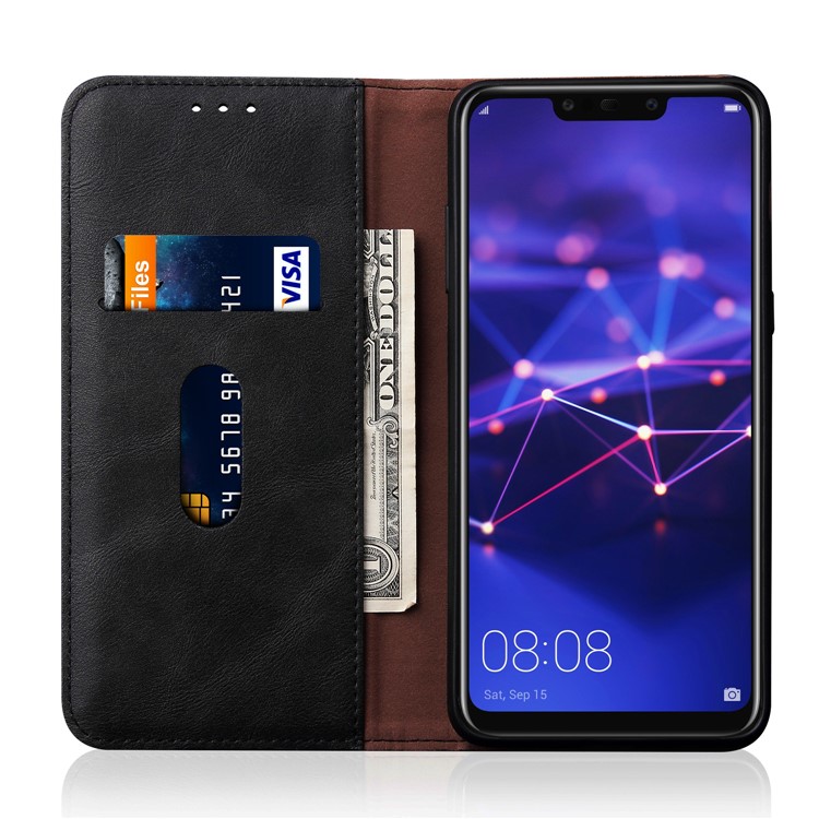 Auto-absorbed Retro Crazy Horse PU Leather Wallet Stand Phone Casing for Huawei Mate 20 Lite - Black-4