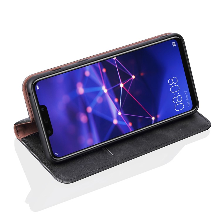 Auto-absorbed Retro Crazy Horse PU Leather Wallet Stand Phone Casing for Huawei Mate 20 Lite - Black-7