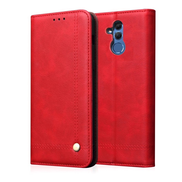 Auto-absorbed Retro Crazy Horse PU Leather Wallet Stand Case for Huawei Mate 20 Lite - Red-1