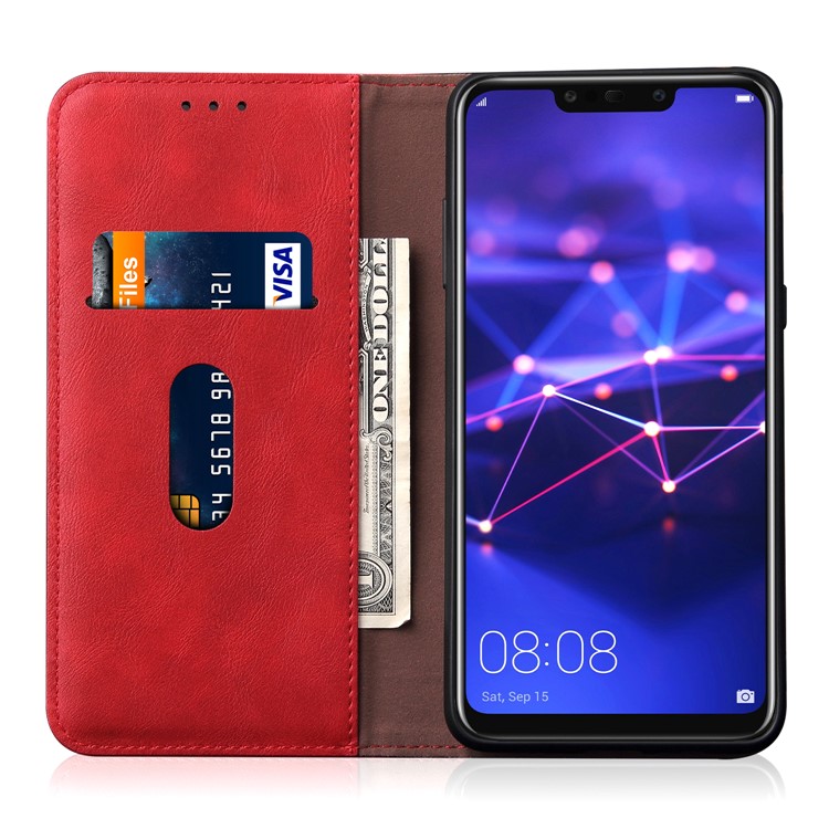 Auto-absorbed Retro Crazy Horse PU Leather Wallet Stand Case for Huawei Mate 20 Lite - Red-4