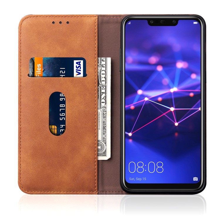 Auto-absorbed Retro Crazy Horse PU Leather Wallet Stand Cover for Huawei Mate 20 Lite - Coffee-4