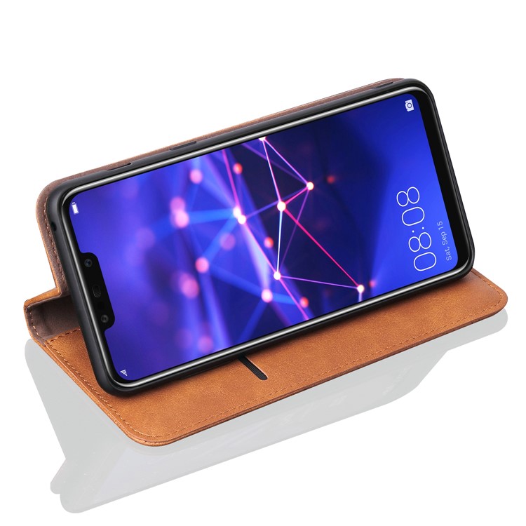 Auto-absorbed Retro Crazy Horse PU Leather Wallet Stand Cover for Huawei Mate 20 Lite - Coffee-7