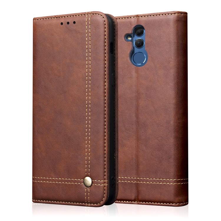 Auto-absorbed Retro Crazy Horse PU Leather Wallet Stand Shell for Huawei Mate 20 Lite - Brown-1