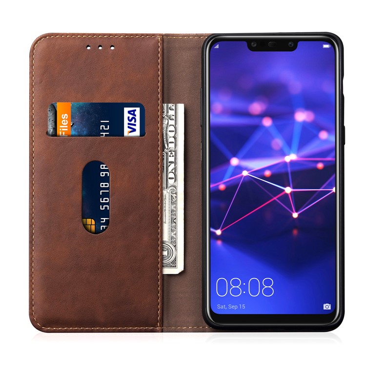 Auto-absorbed Retro Crazy Horse PU Leather Wallet Stand Shell for Huawei Mate 20 Lite - Brown-4