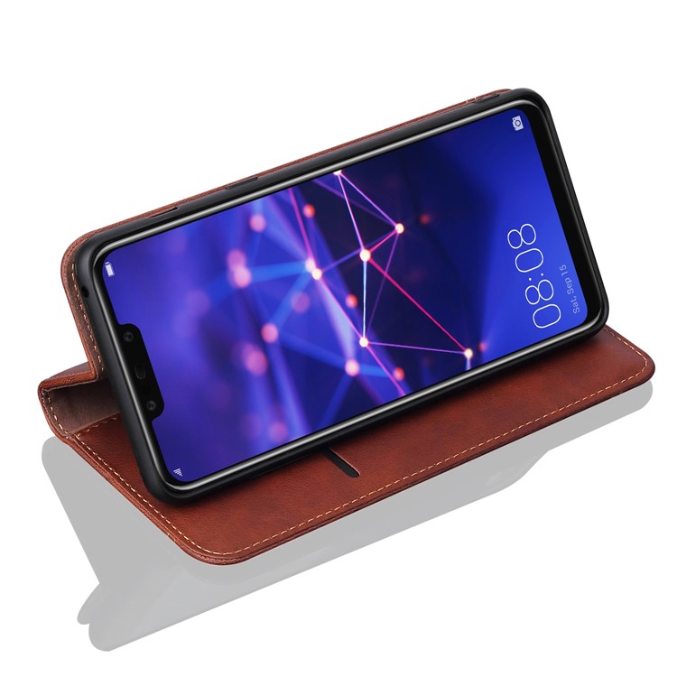 Auto-absorbed Retro Crazy Horse PU Leather Wallet Stand Shell for Huawei Mate 20 Lite - Brown-7