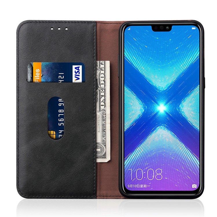 Auto-absorbed Retro Crazy Horse Texture Leather Wallet Stand Folio Case for Huawei Honor 8X - Black-4
