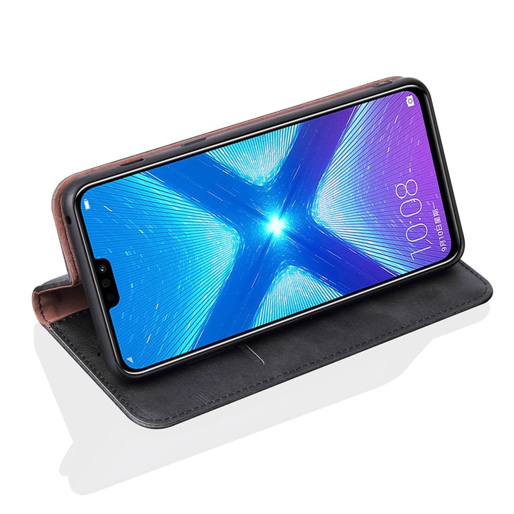 Auto-absorbed Retro Crazy Horse Texture Leather Wallet Stand Folio Case for Huawei Honor 8X - Black-6