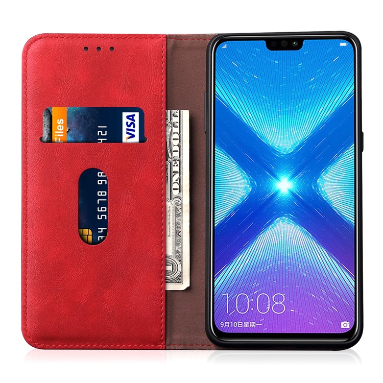 Auto-absorbierte Retro Verrückte Pferd Textur Leder Brieftasche Stehen Telefon Gehäuse Für Huawei Ehre 8 X - Rot-3
