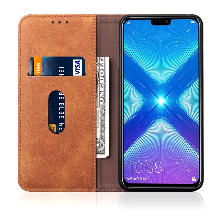 Auto-absorbed Retro Crazy Horse Texture Leather Wallet Cover Case with Stand for Huawei Honor 8X - Light Brown-3