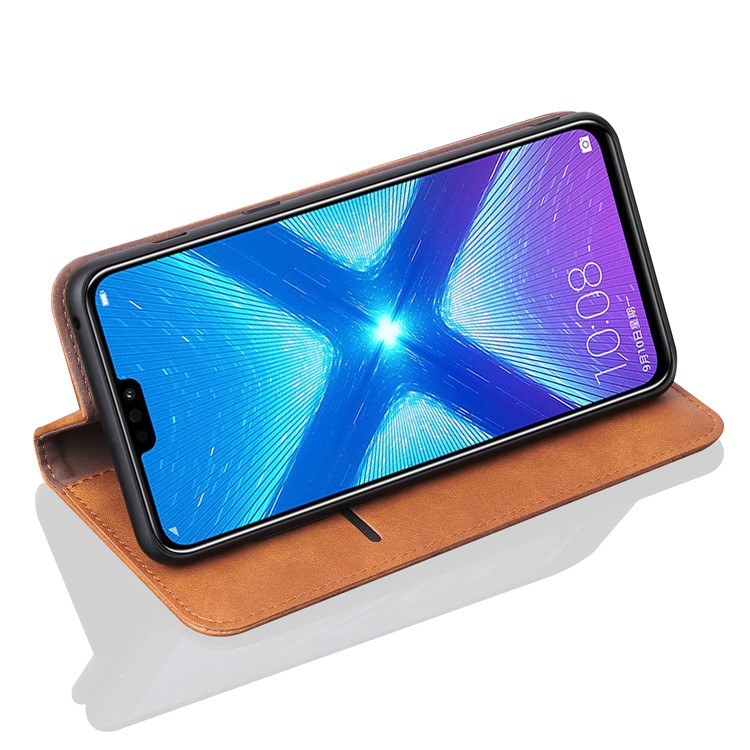 Auto-absorbed Retro Crazy Horse Texture Leather Wallet Cover Case with Stand for Huawei Honor 8X - Light Brown-5