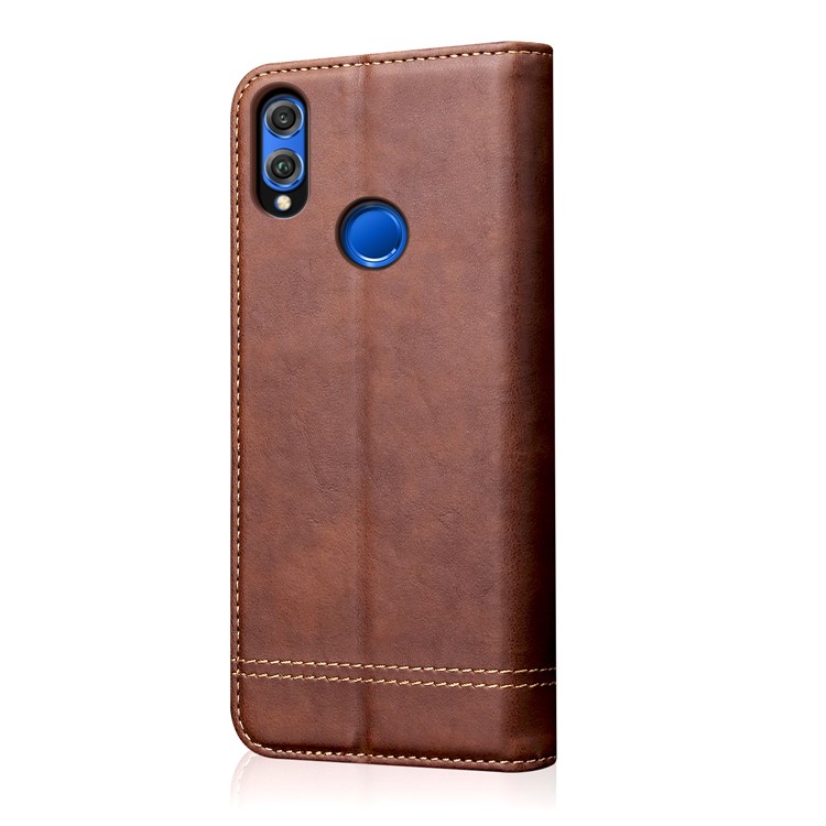 For Huawei Honor 8X Auto-absorbed Retro Crazy Horse Texture Leather Wallet Stand Folio Cover - Dark Brown-2
