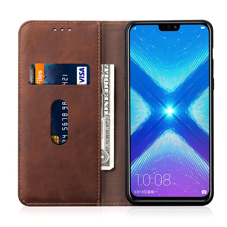 For Huawei Honor 8X Auto-absorbed Retro Crazy Horse Texture Leather Wallet Stand Folio Cover - Dark Brown-3