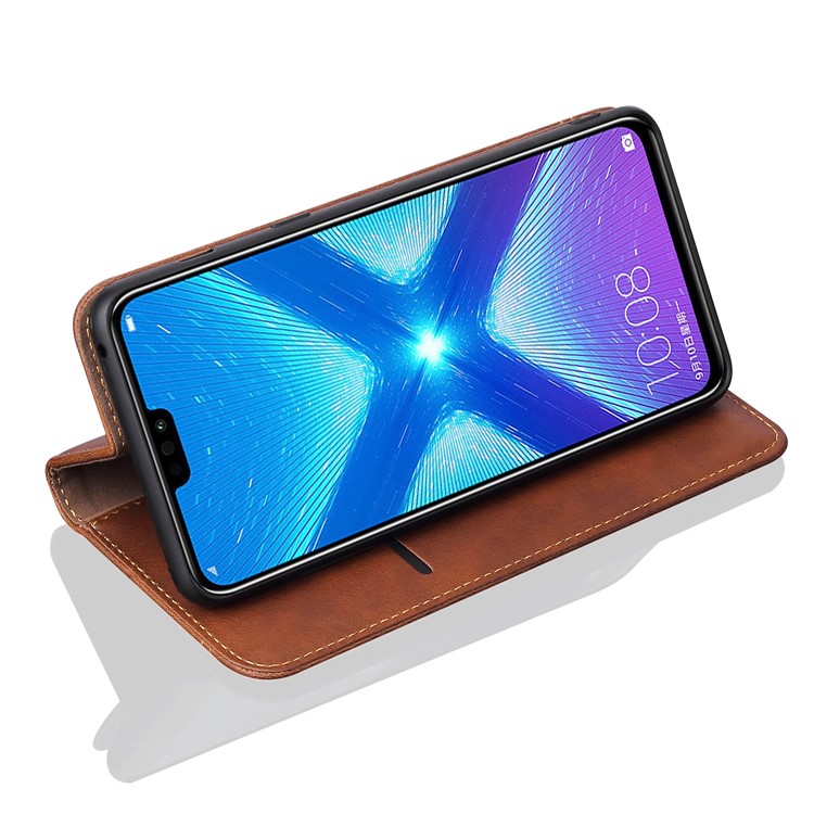 For Huawei Honor 8X Auto-absorbed Retro Crazy Horse Texture Leather Wallet Stand Folio Cover - Dark Brown-5
