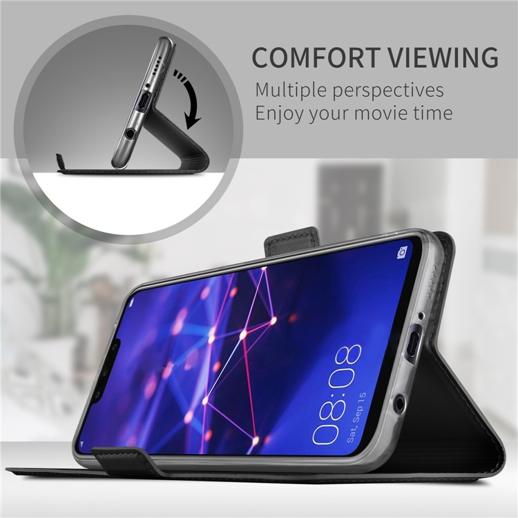 Auto-absorbed Leather Card Holder Case with Stand for Huawei Mate 20 Lite - Black-3