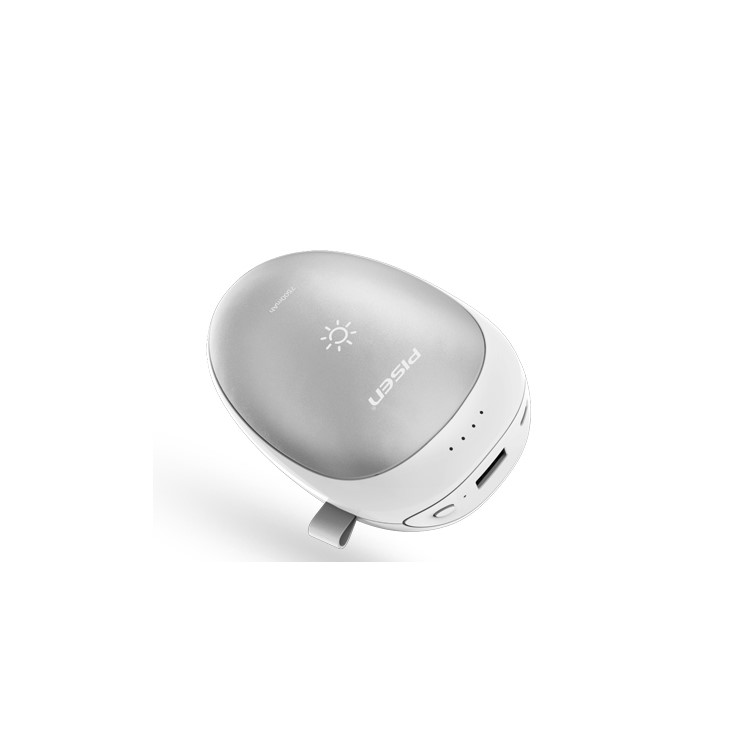 PISEN CE Certificated 7500mAh Portable Power Bank Hand Warmer - Silver Color-2