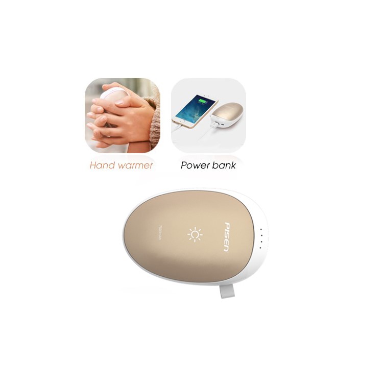 PISEN CE Certificated 7500mAh External Power Charger Hand Warmer - Gold Color-1