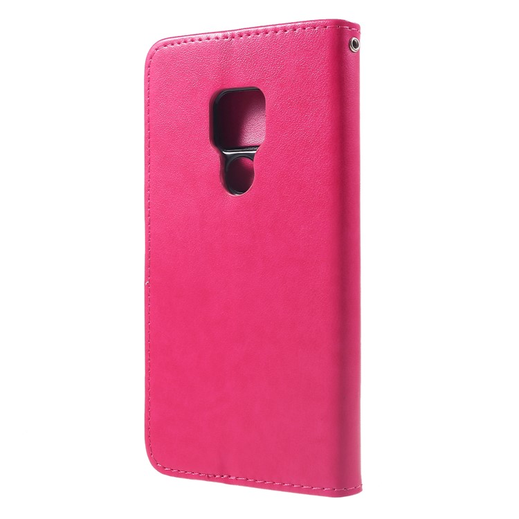 Imprint Cat and Fish Bone Wallet Leather Case with Strap for Huawei Mate 20 - Rose-2