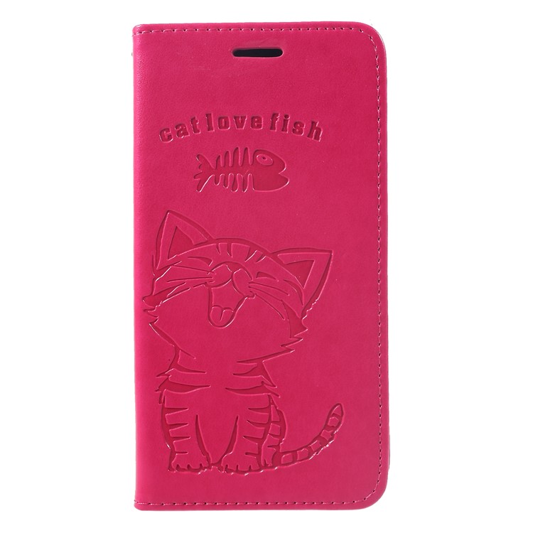 Imprint Cat and Fish Bone Wallet Leather Case with Strap for Huawei Mate 20 - Rose-3