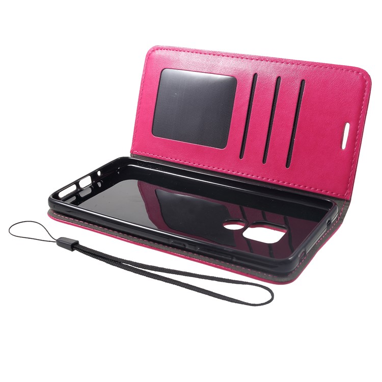 Imprint Cat and Fish Bone Wallet Leather Case with Strap for Huawei Mate 20 - Rose-5