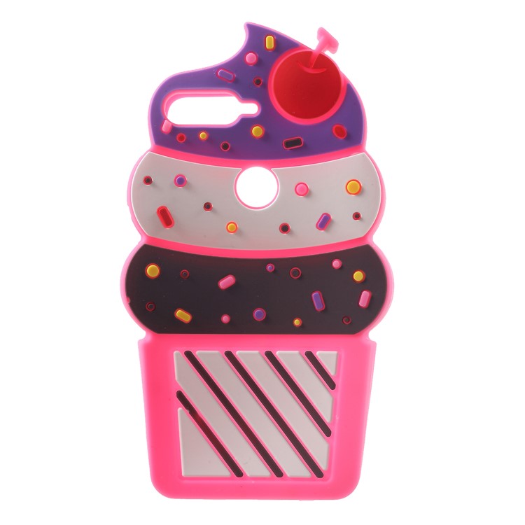 For Huawei Y7 (2018) Silicone Case 3D Cherry Ice Cream Cell Phone Cover - Rose-1