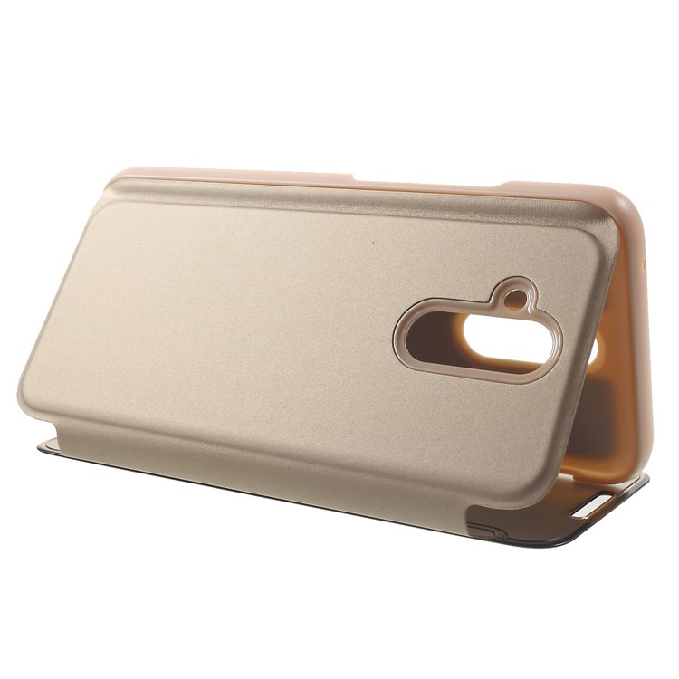 Plated Mirror Surface View Window Leather Shell Case for Huawei Mate 20 Lite / Maimang 7 - Gold-5