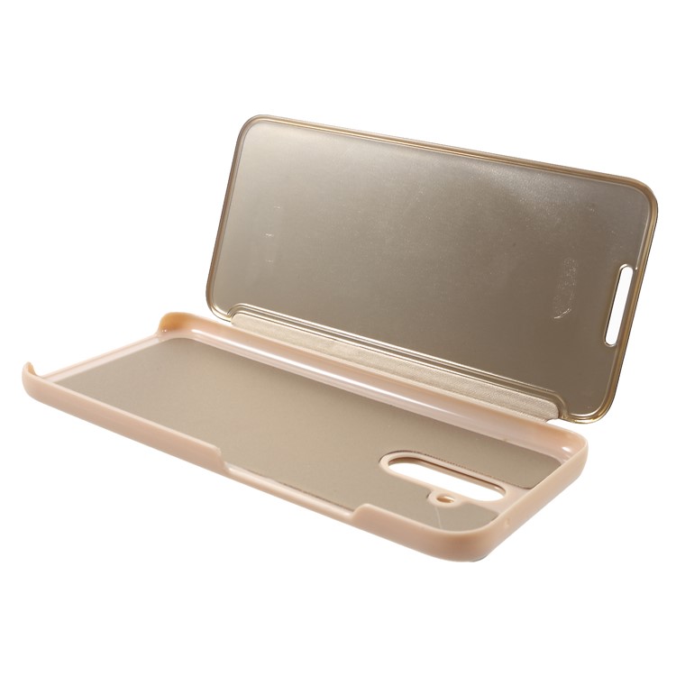 Plated Mirror Surface View Window Leather Shell Case for Huawei Mate 20 Lite / Maimang 7 - Gold-6