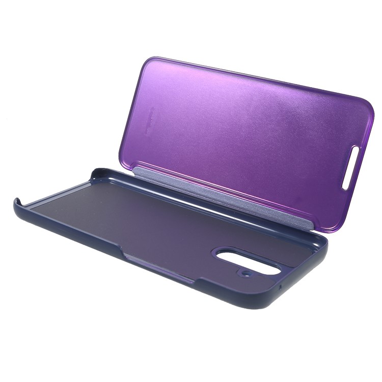 Plated Mirror Surface View Window Leather Flip Phone Cover for Huawei Mate 20 Lite / Maimang 7 - Dark Purple-6